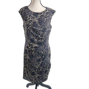 Ann Taylor Dress Black Cream Animal Print Sheath Shift Sleeveless Size 8